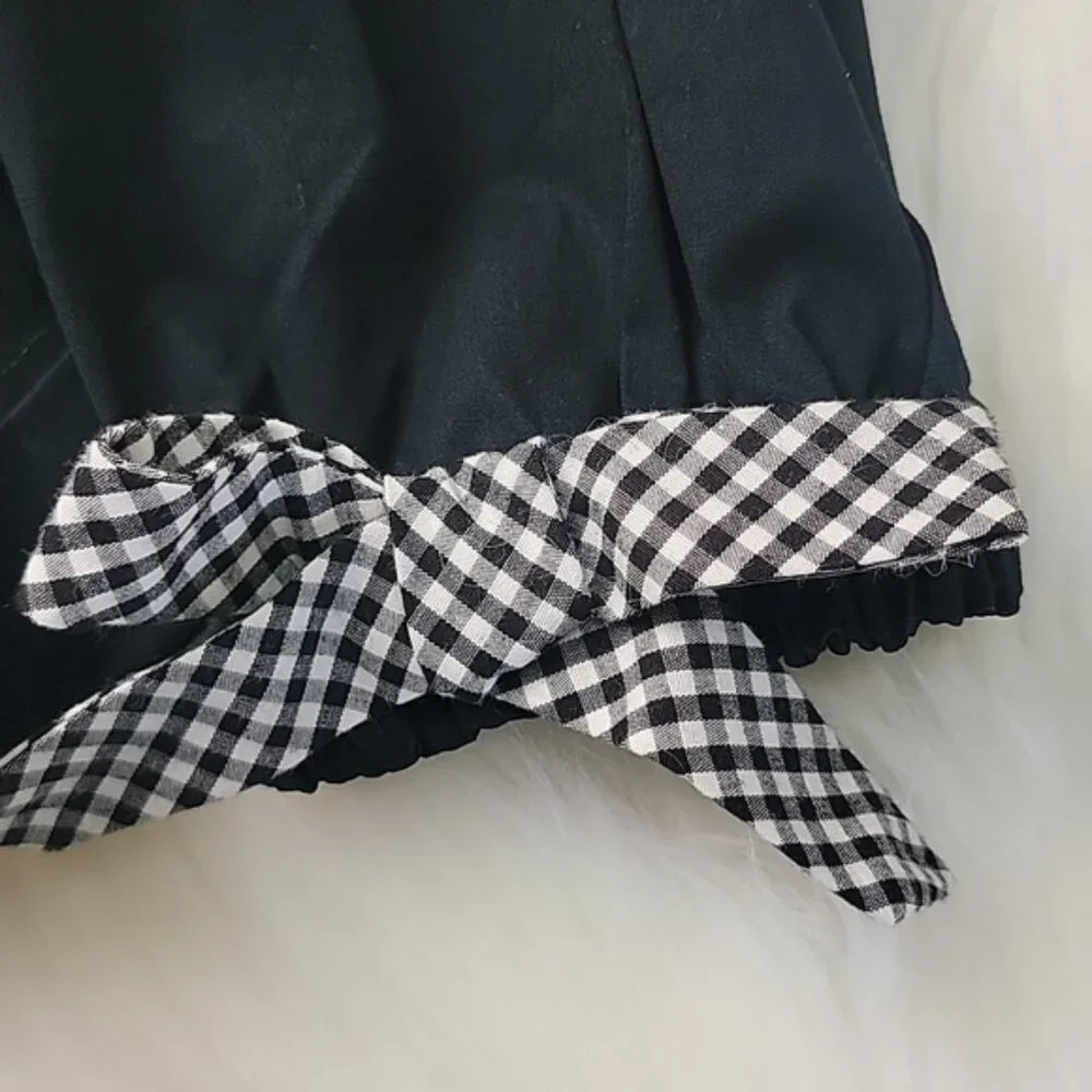 HEYTON Black Half Button Down Gingham Bow Long Sleeve Preppy Boho Shirt Dress S - Picture 4 of 9